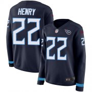 Wholesale Cheap Nike Titans #22 Derrick Henry Navy Blue Team Color Women's Stitched NFL Limited Therma Long Sleeve Jersey