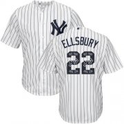 Wholesale Cheap Yankees #22 Jacoby Ellsbury White Strip Team Logo Fashion Stitched MLB Jersey