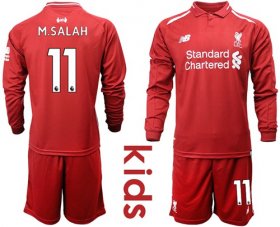 Wholesale Cheap Liverpool #11 M.Salah Home Long Sleeves Kid Soccer Club Jersey