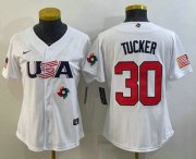 Cheap Women's USA Baseball #30 Kyle Tucker 2023 White World Classic Stitched Jerseys