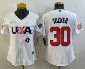 Cheap Women\'s USA Baseball #30 Kyle Tucker 2023 White World Classic Stitched Jerseys