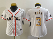 Cheap Youth Houston Astros #3 Jeremy Pena 2023 White Gold World Serise Champions Patch Cool Base Stitched Jersey