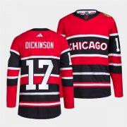 Wholesale Cheap Men's Chicago Blackhawks #17 Jason Dickinson Red Black 2022 Reverse Retro Stitched Jersey