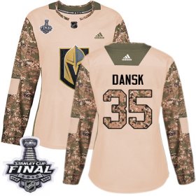 Wholesale Cheap Adidas Golden Knights #35 Oscar Dansk Camo Authentic 2017 Veterans Day 2018 Stanley Cup Final Women\'s Stitched NHL Jersey