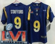 Wholesale Cheap Women's Los Angeles Rams #9 Matthew Stafford Limited Royal 2022 Super Bowl LVI Bound Vapor Jersey