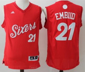 Wholesale Cheap Men\'s Philadelphia 76ers #21 Joel Embiid adidas Red 2016 Christmas Day Stitched NBA Swingman Jersey