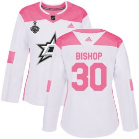 Cheap Adidas Stars #30 Ben Bishop White/Pink Authentic Fashion Women\'s 2020 Stanley Cup Final Stitched NHL Jersey