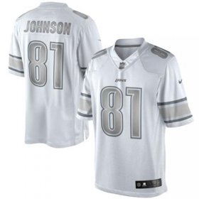 Wholesale Cheap Nike Lions #81 Calvin Johnson White Men\'s Stitched NFL Limited Platinum Jersey