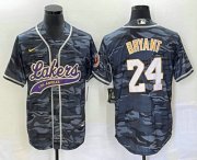 Wholesale Cheap Men's Los Angeles Lakers #24 Kobe Bryant Black Camo With Patch Cool Base Stitched Baseball Jersey2