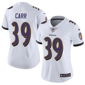 Wholesale Cheap Nike Ravens #39 Brandon Carr White Women\'s Stitched NFL Vapor Untouchable Limited Jersey