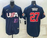 Cheap Men's USA Baseball #27 Mike Trout Number 2023 Navy World Baseball Classic Stitched Jersey