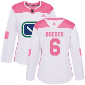 Wholesale Cheap Adidas Canucks #6 Brock Boeser White/Pink Authentic Fashion Women\'s Stitched NHL Jersey