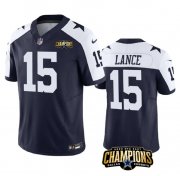 Cheap Men's Dallas Cowboys #15 Trey Lance Navy White 2023 F.U.S.E. NFC East Champions Patch Football Stitched Jersey