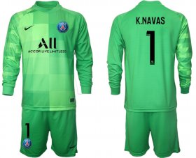 Wholesale Cheap Men 2021-2022 ClubParis Saint-Germaingreen goalkeeper Long Sleeve 1 Soccer Jersey