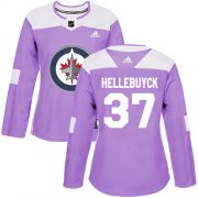 Wholesale Cheap Adidas Jets #37 Connor Hellebuyck Purple Authentic Fights Cancer Women's Stitched NHL Jersey