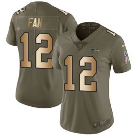 Wholesale Cheap Nike Seahawks #12 Fan Olive/Gold Women\'s Stitched NFL Limited 2017 Salute to Service Jersey