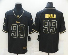 Wholesale Cheap Men\'s Los Angeles Rams #99 Aaron Donald Black 100th Season Golden Edition Jersey