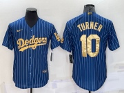 Wholesale Men's Los Angeles Dodgers #10 Justin Turner Navy Blue Gold Pinstripe Stitched MLB Cool Base Nike Jersey
