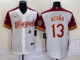 Cheap Men\'s Venezuela Baseball #13 Ronald Acuna Jr 2023 White Red World Classic Stitched Jersey