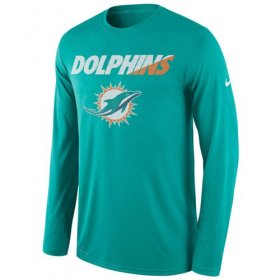 Wholesale Cheap Men\'s Miami Dolphins Nike Aqua Legend Staff Practice Long Sleeves Performance T-Shirt