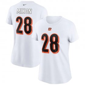 Wholesale Cheap Cincinnati Bengals #28 Joe Mixon Nike Women\'s Team Player Name & Number T-Shirt White