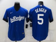 Wholesale Cheap Men's Los Angeles Dodgers #5 Corey Seager Blue 2021 City Connect Cool Base Stitched Jersey