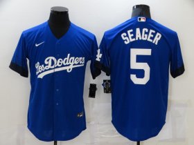 Wholesale Cheap Men\'s Los Angeles Dodgers #5 Corey Seager Blue 2021 City Connect Cool Base Stitched Jersey