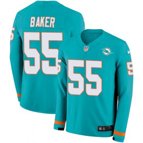 Wholesale Cheap Nike Dolphins #55 Jerome Baker Aqua Green Team Color Men\'s Stitched NFL Limited Therma Long Sleeve Jersey