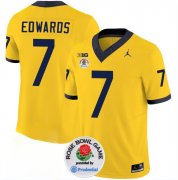 Cheap Men's Michigan Wolverines #7 Donovan Edwards 2023 F.U.S.E. Yellow Rose Bowl Patch Stitched Jersey