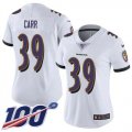 Wholesale Cheap Nike Ravens #39 Brandon Carr White Women's Stitched NFL 100th Season Vapor Untouchable Limited Jersey