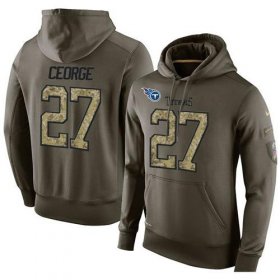 Wholesale Cheap NFL Men\'s Nike Tennessee Titans #27 Eddie George Stitched Green Olive Salute To Service KO Performance Hoodie