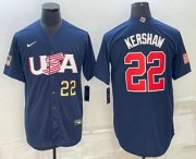 Cheap Men's USA Baseball #22 Clayton Kershaw Number 2023 Navy World Baseball Classic Stitched Jersey