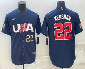 Cheap Men\'s USA Baseball #22 Clayton Kershaw Number 2023 Navy World Baseball Classic Stitched Jersey