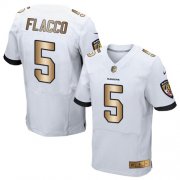 Wholesale Cheap Nike Ravens #5 Joe Flacco White Men's Stitched NFL New Elite Gold Jersey