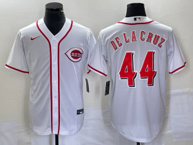 Wholesale Cheap Men\'s Cincinnati Reds #44 Elly De La Cruz Number White Cool Base Stitched Baseball Jersey 1