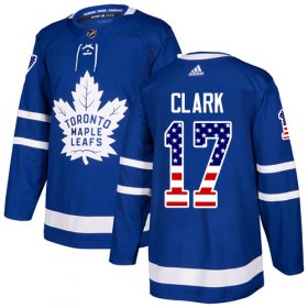 Wholesale Cheap Adidas Maple Leafs #17 Wendel Clark Blue Home Authentic USA Flag Stitched Youth NHL Jersey