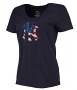 Wholesale Cheap Women's New York Yankees USA Flag Fashion T-Shirt Navy Blue