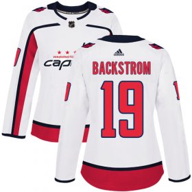 Wholesale Cheap Adidas Capitals #19 Nicklas Backstrom White Road Authentic Women\'s Stitched NHL Jersey