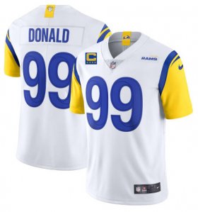 Wholesale Cheap Men\'s Los Angeles Rams 2022 #99 Aaron Donald White With 4-star C Patch Stitched NFL Jersey