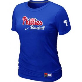 Wholesale Cheap Women\'s Philadelphia Phillies Nike Short Sleeve Practice MLB T-Shirt Blue