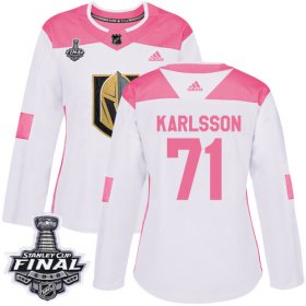 Wholesale Cheap Adidas Golden Knights #71 William Karlsson White/Pink Authentic Fashion 2018 Stanley Cup Final Women\'s Stitched NHL Jersey