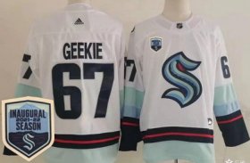 Wholesale Cheap Men\'s Seattle Kraken #67 Morgan Geekie White 2021-22 Season Inaugural Authentic Jersey