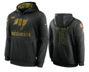 Wholesale Cheap Men's Tampa Bay Buccaneers #12 Tom Brady Black 2020 Salute To Service Sideline Performance Pullover Hoodie