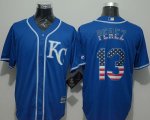 Wholesale Cheap Royals #13 Salvador Perez Blue USA Flag Fashion Stitched MLB Jersey
