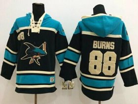 Wholesale Cheap Sharks #88 Brent Burns Black Sawyer Hooded Sweatshirt Stitched NHL Jersey