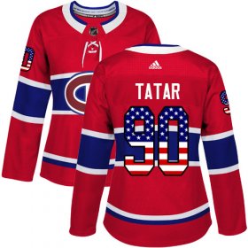 Wholesale Cheap Adidas Canadiens #90 Tomas Tatar Red Home Authentic USA Flag Women\'s Stitched NHL Jersey