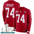 Wholesale Cheap Nike 49ers #74 Joe Staley Red Super Bowl LIV 2020 Team Color Men's Stitched NFL Limited Therma Long Sleeve Jersey