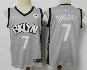 Wholesale Cheap Men\'s Brooklyn Nets #7 Kevin Durant Light Grey 2021 Brand Jordan Swingman Stitched NBA Jersey With NEW Sponsor Logo