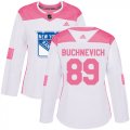 Wholesale Cheap Adidas Rangers #89 Pavel Buchnevich White/Pink Authentic Fashion Women's Stitched NHL Jersey