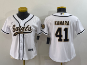 Wholesale Cheap Women's New Orleans Saints #41 Alvin Kamara White With Patch Cool Base Stitched Baseball Jersey